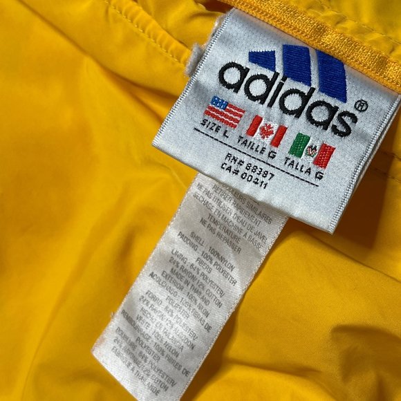Adidas Reversible Jacket Large Yellow Nylon Gray Fleece Hooded Full Zip - Picture 6 of 8